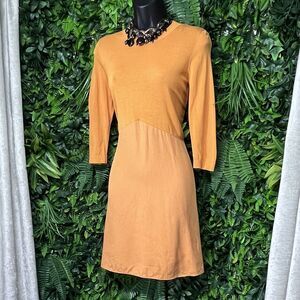 COS Dress XS Mustard A-Line Fit & Flare 3/4 Sleeve Casual Career Knit Blend 2185